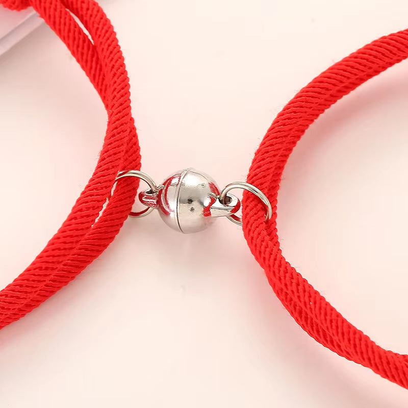 2Pcs/Set Magnet Bracelet Couple Handmade Adjustable Rope Matching Braslet Infinite Love Pair Braclet Lucky Red Brazalete Gift