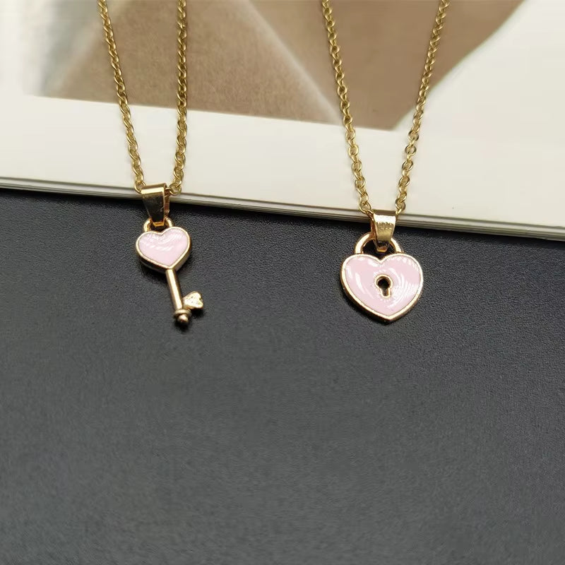 2 Pcss/Lots New Statement Couple Necklace for Women Fashion Key Lock Pendant Link Chain Fashion Jewelry Heart Necklace