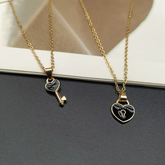 2 Pcss/Lots New Statement Couple Necklace for Women Fashion Key Lock Pendant Link Chain Fashion Jewelry Heart Necklace