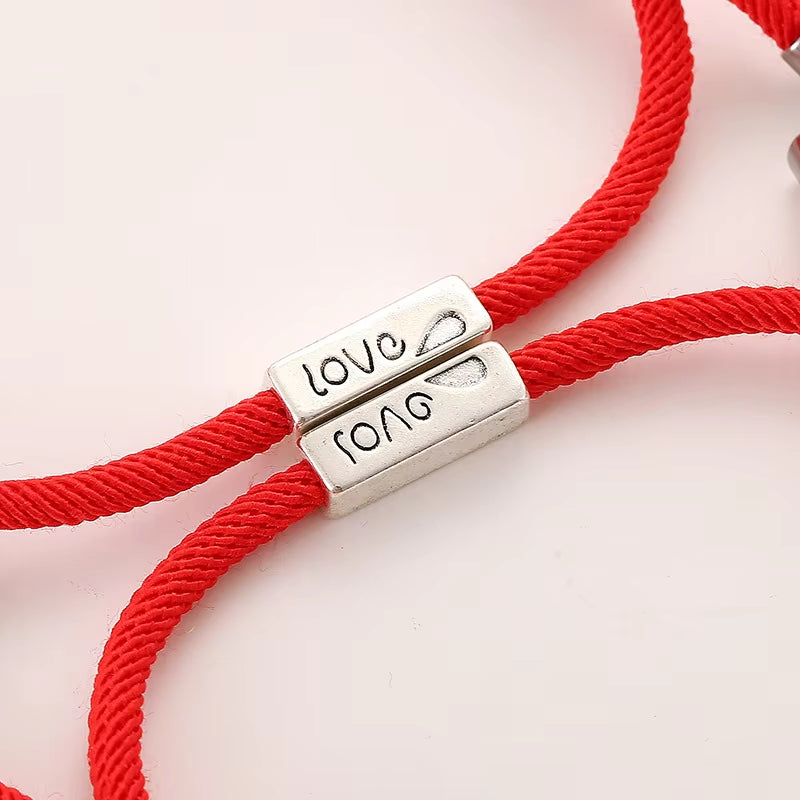 2Pcs/Set Magnet Bracelet Couple Handmade Adjustable Rope Matching Braslet Infinite Love Pair Braclet Lucky Red Brazalete Gift