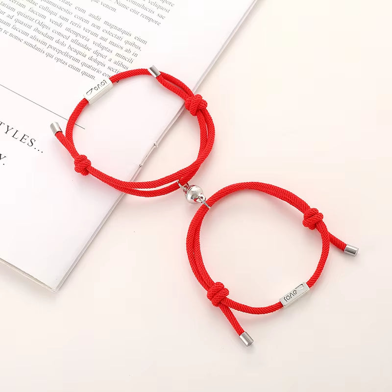 2Pcs/Set Magnet Bracelet Couple Handmade Adjustable Rope Matching Braslet Infinite Love Pair Braclet Lucky Red Brazalete Gift