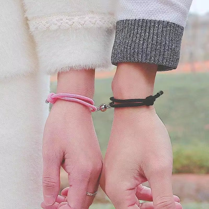 2Pcs/Set Magnet Bracelet Couple Handmade Adjustable Rope Matching Braslet Infinite Love Pair Braclet Lucky Red Brazalete Gift