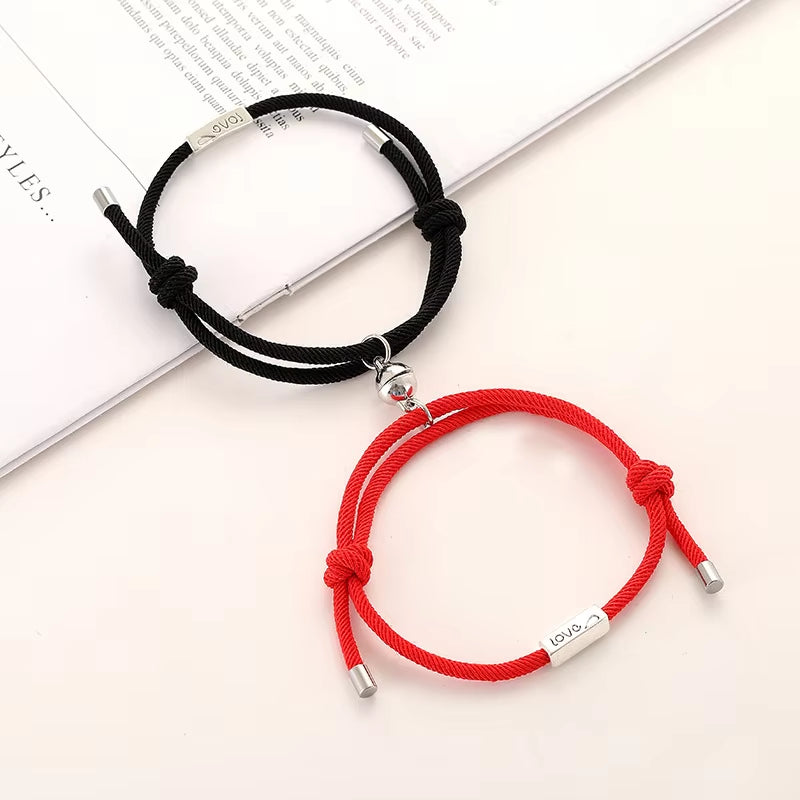 2Pcs/Set Magnet Bracelet Couple Handmade Adjustable Rope Matching Braslet Infinite Love Pair Braclet Lucky Red Brazalete Gift